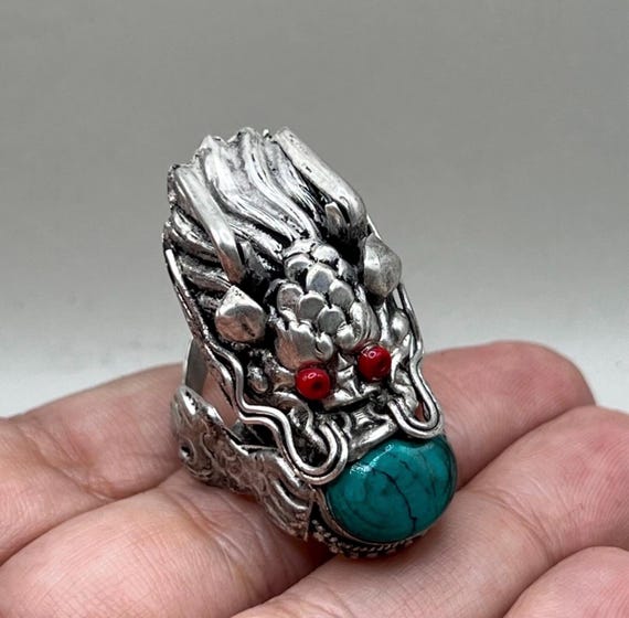 unique solid silver Vintage Silver turquoise ston… - image 1
