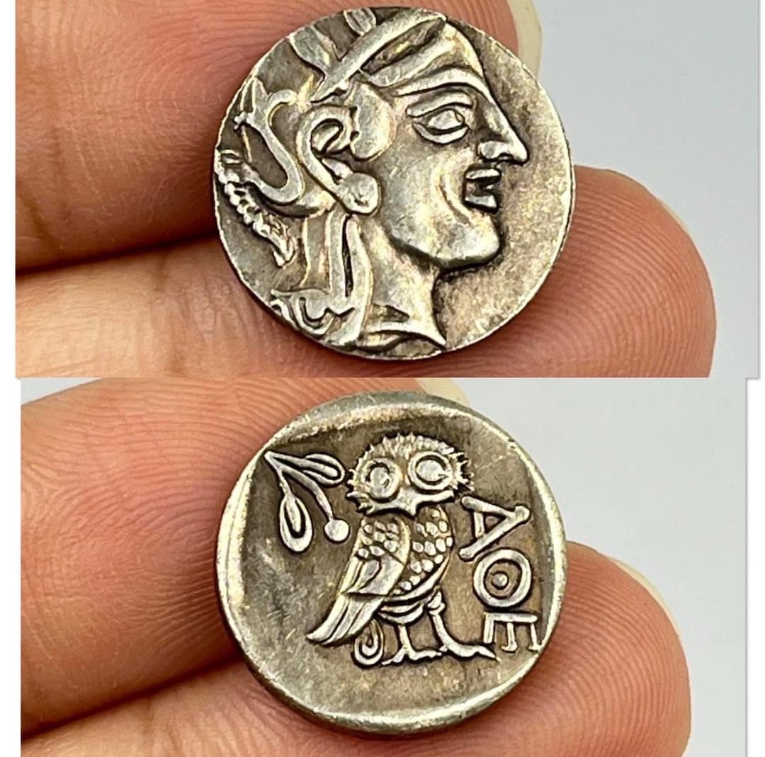 Ancient Greek Attica Athena Owl Silver Tetradrachm Coin Circa 454-404 ...
