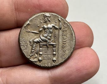 Einzigartige antike griechische Tetradrachme von Alexander III Mit Herakles und Zeus Bild