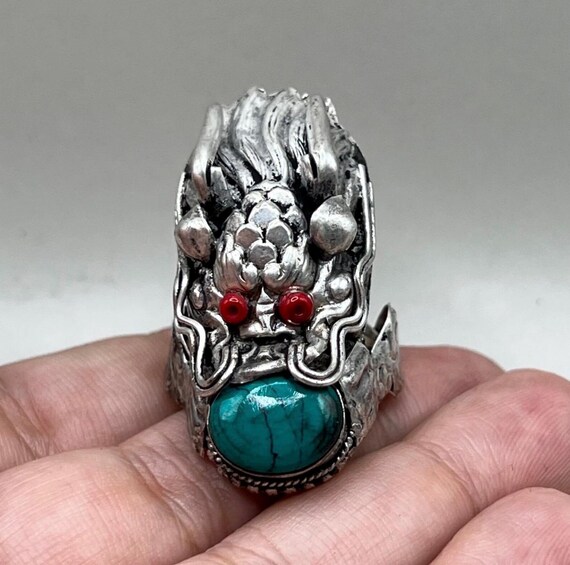 unique solid silver Vintage Silver turquoise ston… - image 2