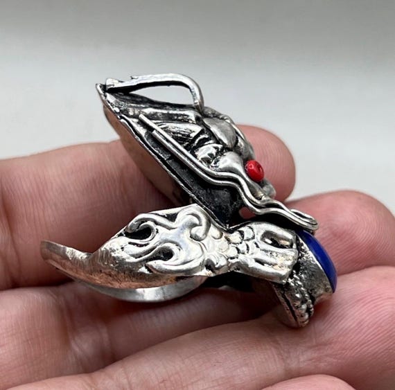 unique solid silver Vintage Silver lapis lazuli s… - image 2