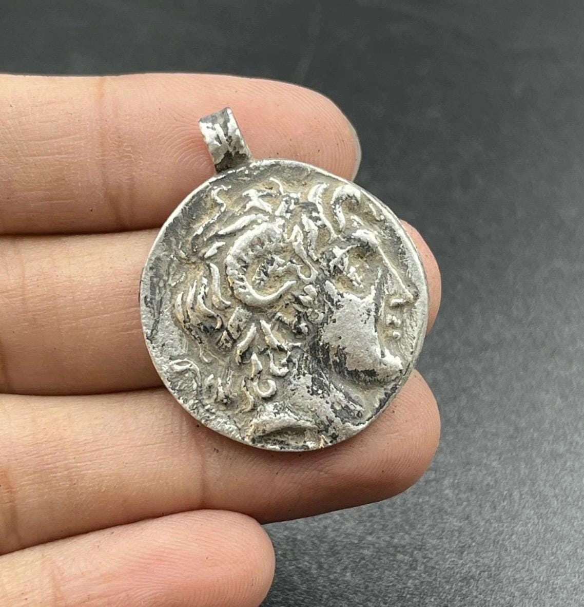 Rare Ancient Roman solid silver King Authentic Coin Pendant