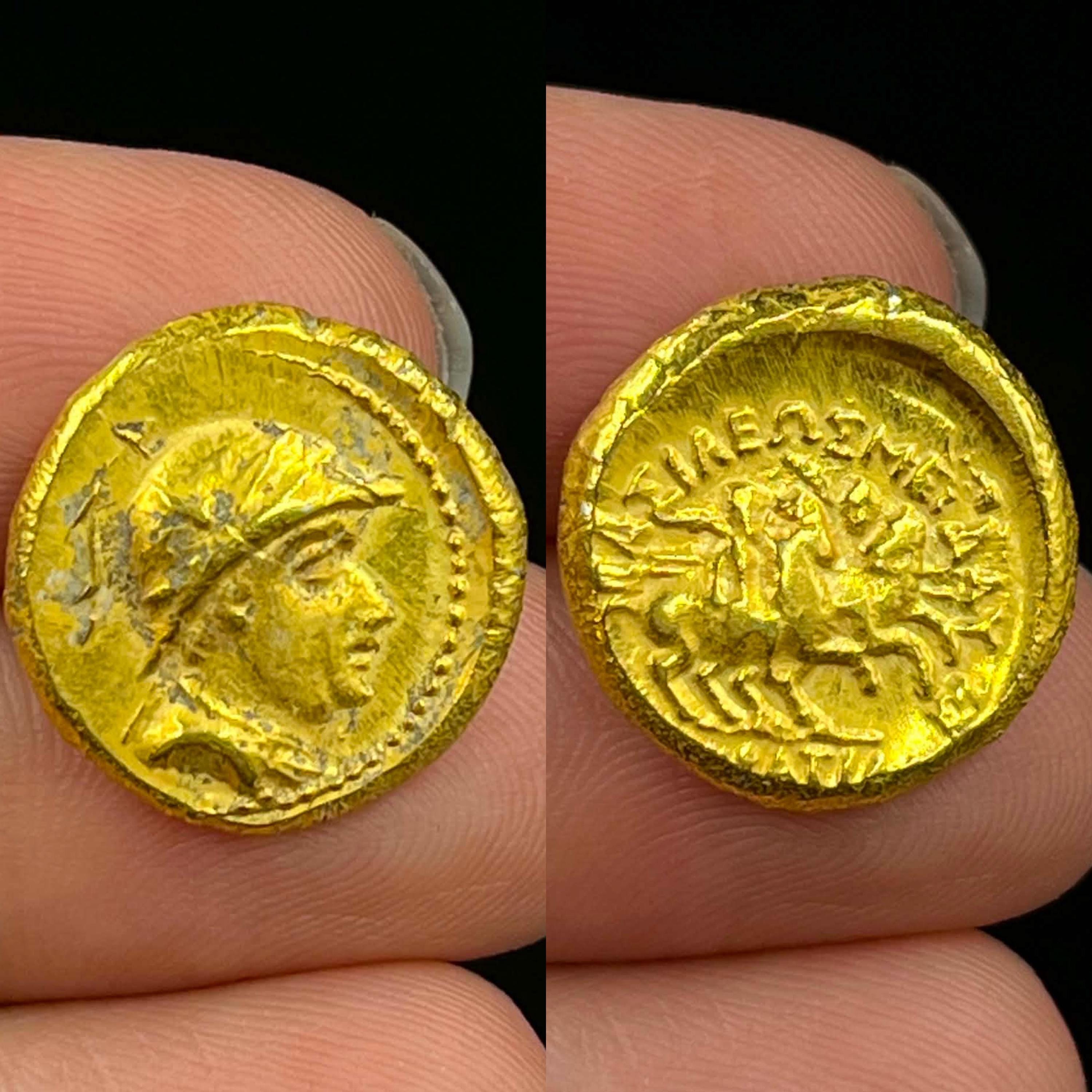 Authentic Bactrian Indo Greek 18K Solid Gold Coin Antique Very
