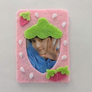 Strawberry Decorated toploader | Kpop toploader | Felt card topper | handmade photo card toploader