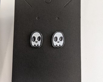 Small Ghost Studs | Handmade earrings| Halloween| Shrinky Dink Earrings