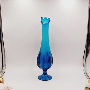 Vintage Viking Glass Epic Six Petal Swung Vase 16.75” - Aqua Blue Glass - Hand Blown Art Glass - 1960’s - MCM