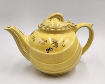 Vintage Hall Pottery Teapot # 799 - Canary Yellow with Gold  - Art Deco Teapot