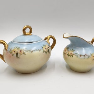 Antique Limoges Sugar Bowl and Creamer Set: Hand-Painted Floral Design