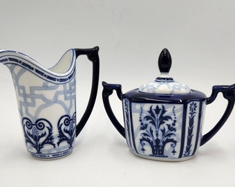 Windsor by BOMBAY Company - Sugar and Creamer Set - Blue and White