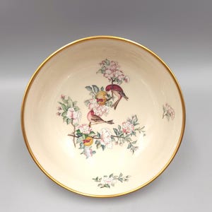 Vintage Lenox - Serenade Bowl - Hand Painted with birds and floral design- decorated with 24K Gold - Salad or Serving Bowl
