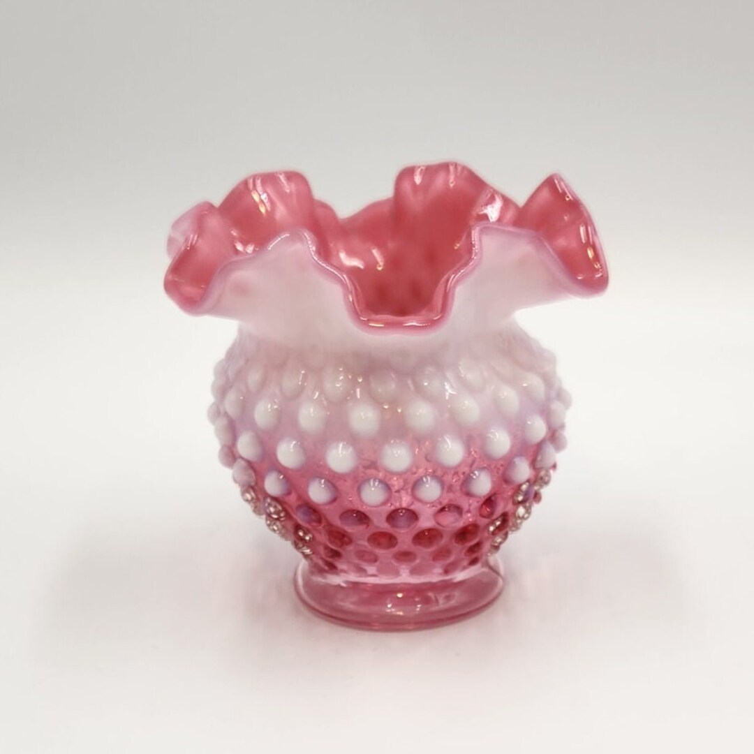 フェントン　ヴィンテージ 　ホブネイル　クランベリーガラス花瓶 ヴィンテージ フェントン クランベリー ガラス ボウル/花瓶