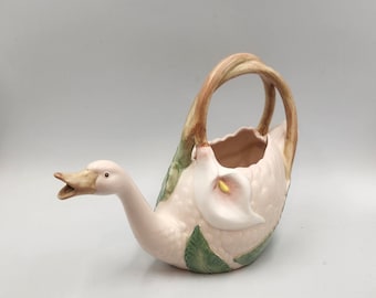 Vintage Fitz and Floyd 1988 Swan Porcelain Pitcher or Water Plant Container - 56 oz.
