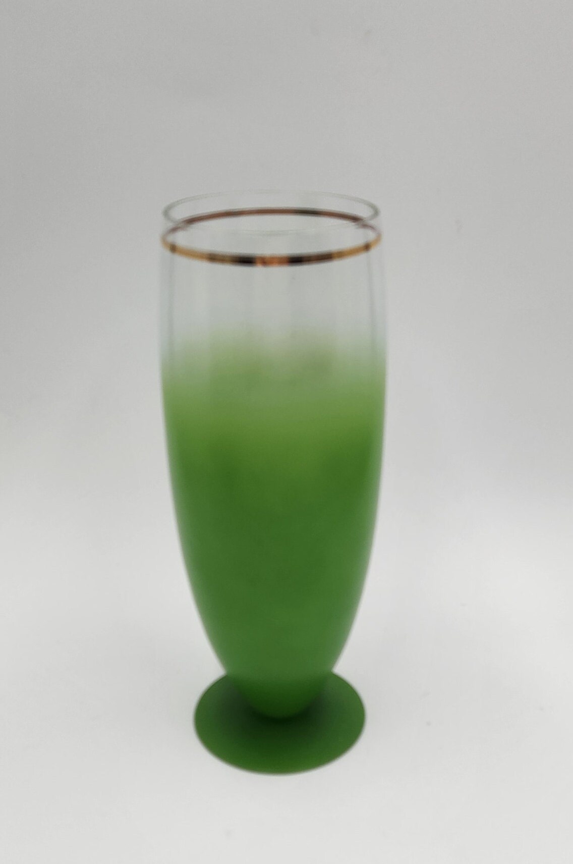 Vintage Blendo Glass Large Green Footed Vase Mid Century Vase Made in