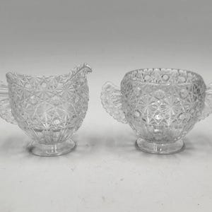 Vintage Fenton Daisy and Button Clear Glass Sugar and Creamer Set