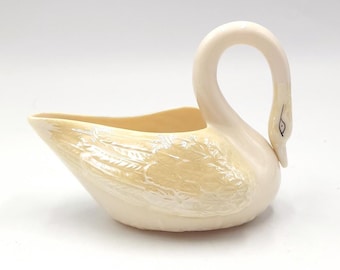 Vintage Belleek Pottery Ireland - Swan Creamer - Discontinued Piece - Swan Trinket Dish/ Indoor Planter