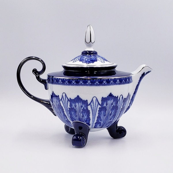 Vintage Bombay Cobalt Blue Scrolls and Flowers Teapot - Like New - Bombay Company - BMA4 by Bombay