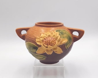 Vintage Roseville Pottery 4" Rose Bowl - Water Lily Brown 437-4 - Discontinued Piece - 1940's