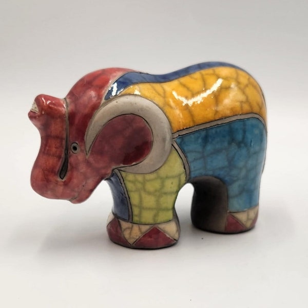 Raku Elephant Figurine - South African - Hand Made - Raku Pottery