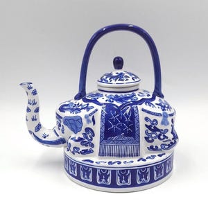 Vintage Bombay Elephant Teapot: Cobalt Blue Chinoiserie, 6-Cup Ceramic