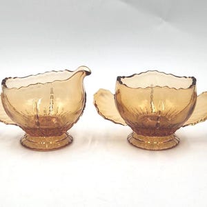 Vintage Martinsville Virginia Amber Depression Glass Cream and Sugar Bowl/ Dish - 1930&#39;s