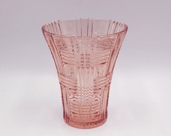 Vintage Anchor Hocking Mary Basket Vase - Pink Depression Glass Basket Weave pattern - Art Deco - 1930's