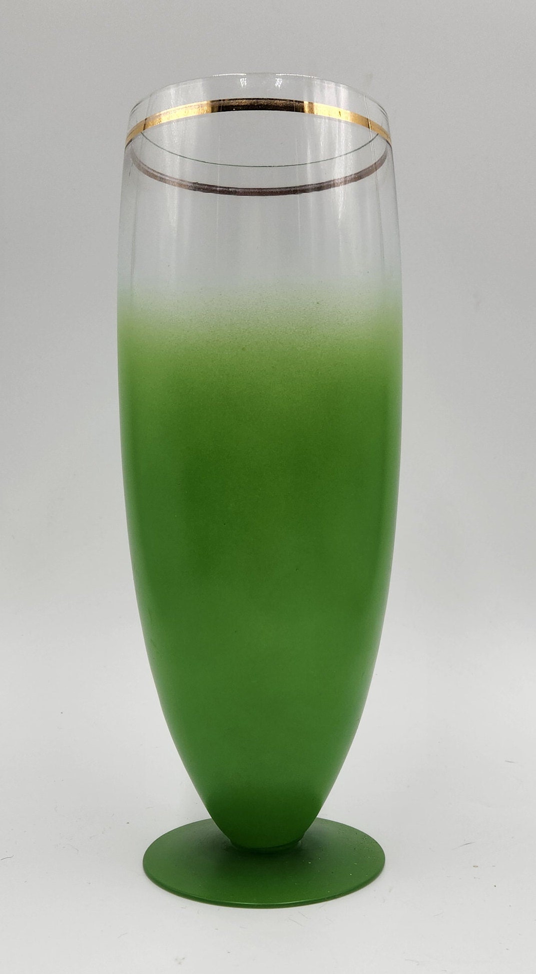 Vintage Blendo Glass Large Green Footed Vase Mid Century Vase Made in