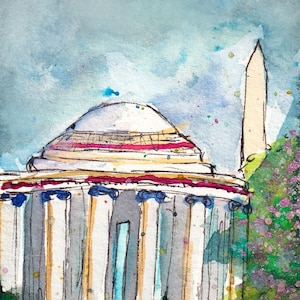 Bassin de marée | Washington, DC 5 x 7 aquarelle monuments impression d'art | Série Polaroid