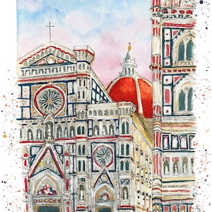 Piazza del Duomo | Florence, Italy 8x10 Watercolor European Cityscape Renaissance Architecture Art Print