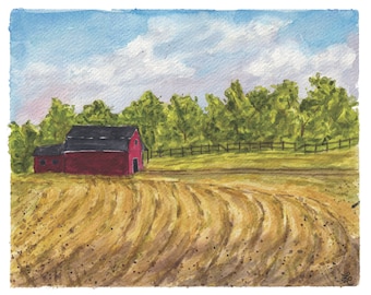 La ferme | 8x10 Fine Art Aquarelle Campagne Paysage Print