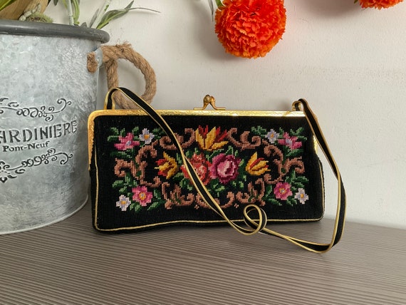 Vintage 1940’s Robinson Custom Bag Petit Point/Needlepoint Floral Evening  Bag