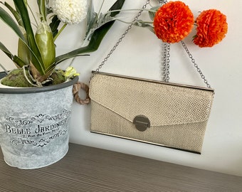 Gorgeous Classy Clutch Bag, Cream and Silver Special Occasion Bag, Chain Handle