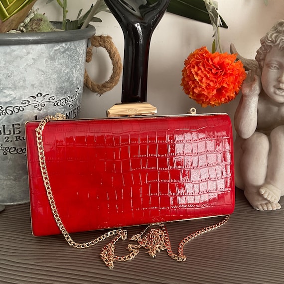 DUNE Red Faux Snakeskin Clutch Bag: Evening Crossover Bag