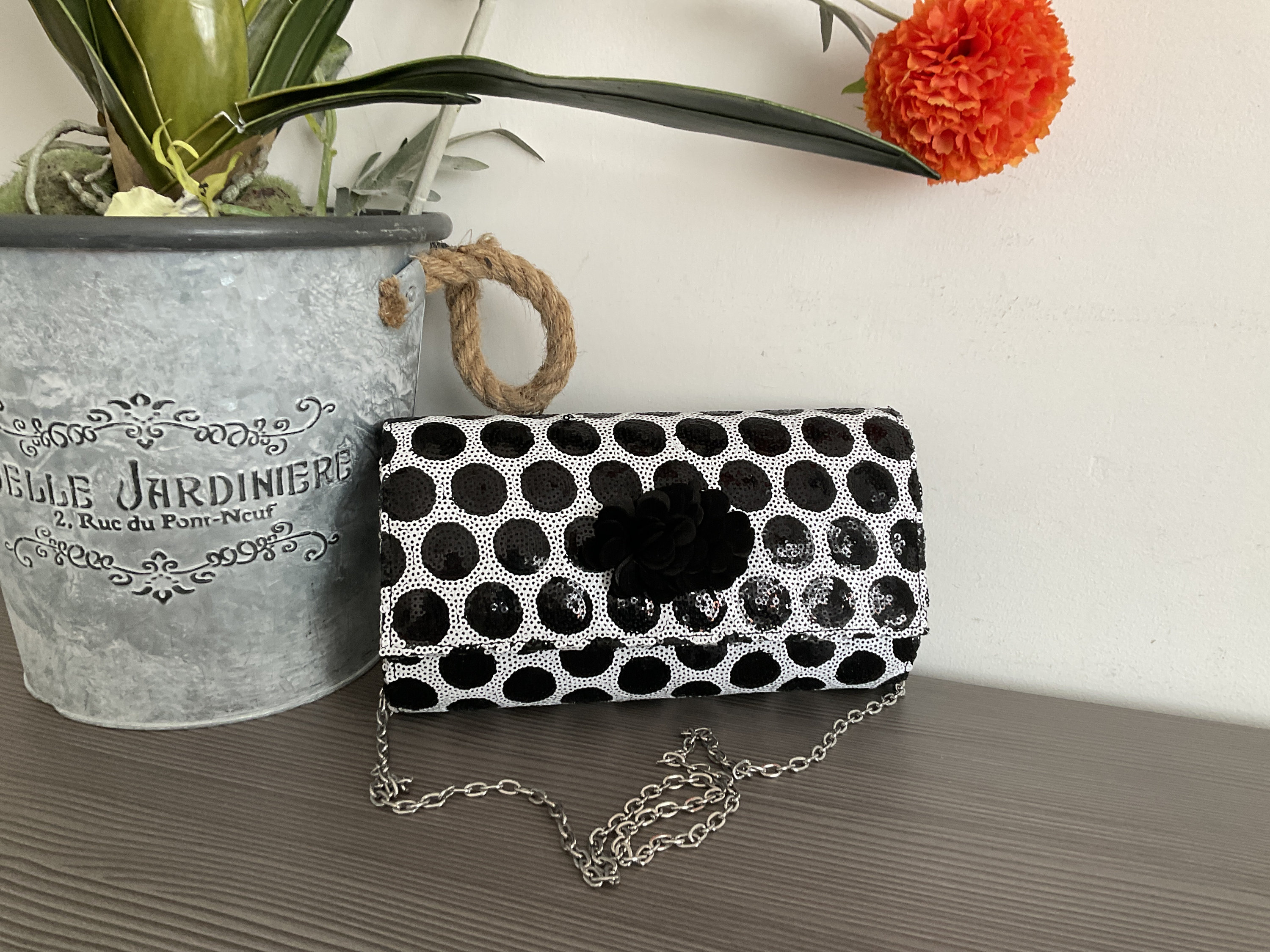 Black and white polka dot cheap clutch bag