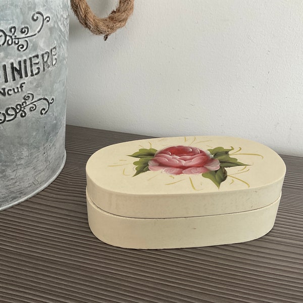 Pretty Hand Painted Trinket Box, Wooden Jewelry Box, Vintage Box