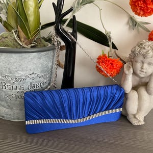 Cerulean Cyan Satin Canvas Clutch with Leather Details main image 1