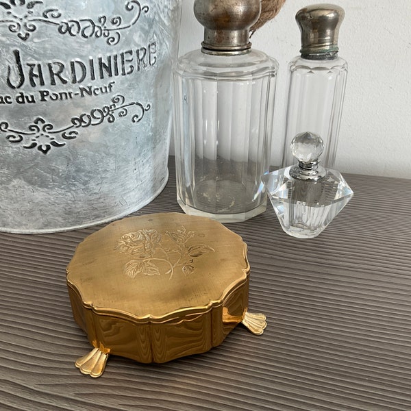 Vintage STRATTON Gold-tone Jewelry Box, Trinket Box, Footed Keepsake Box