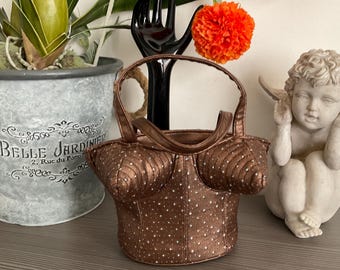 Vintage Corset Bag, Cute Bronze Evening Bag, Sexy Cheeky and Fun