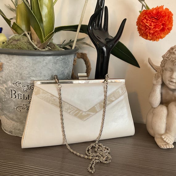 Schöne weiße Abendtasche, Kunstleder Clutch Bag, Tasche für