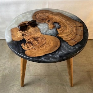 Personalized Olive Wood Epoxy Coffee Table: Modern Rustic Resin Sofa Table