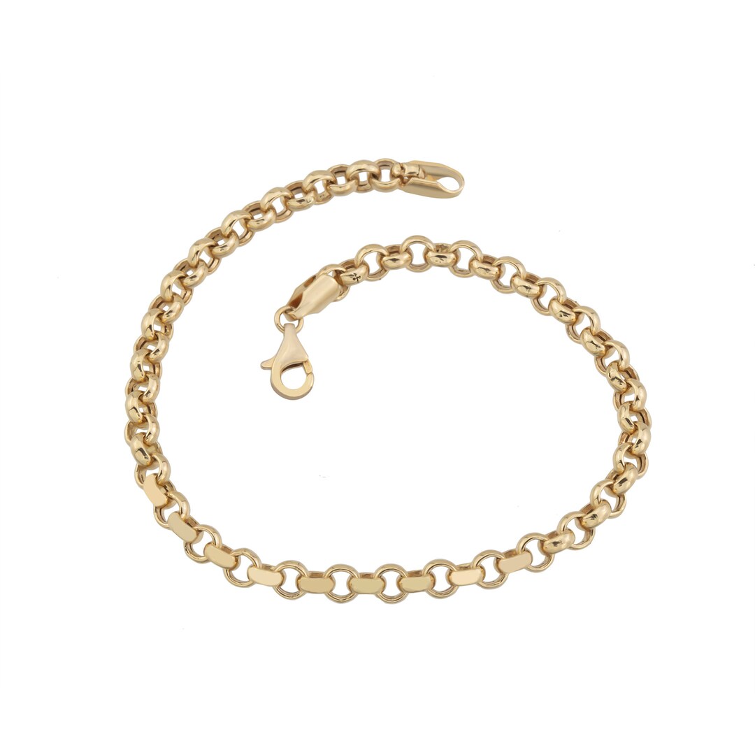 14K Real Gold Rolo Cable Chain Bracelet, Real Gold Chain Unisex