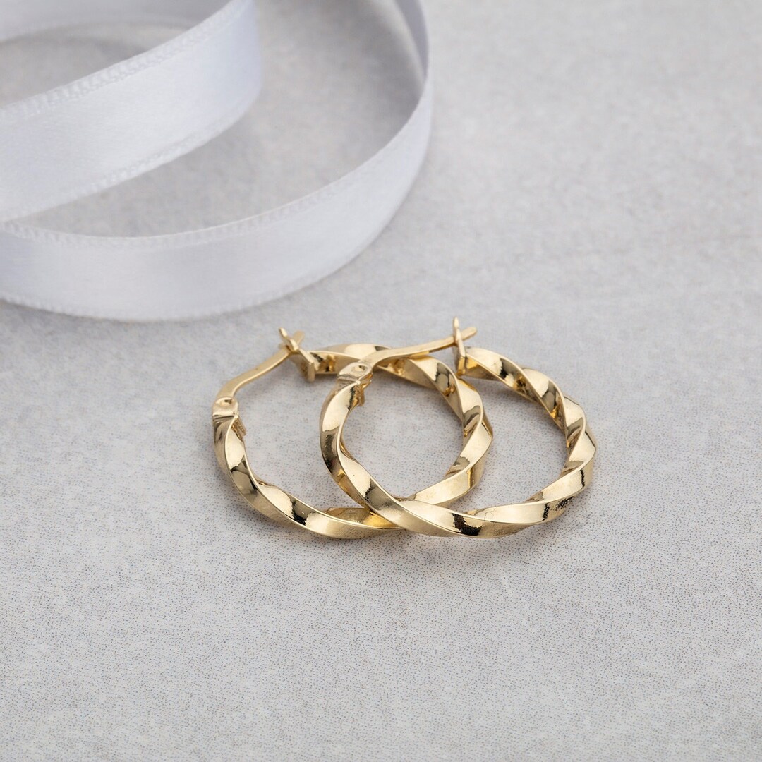 Gold Twisted Hoop Earrings 14K Gold Dainty Twisted Hoop Etsy