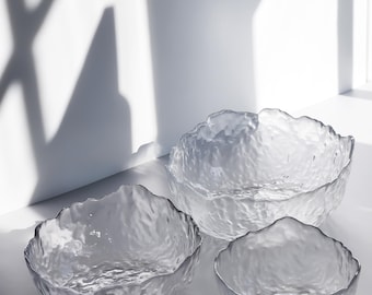 Artisan Clear Glass Serving Bowl & Plate – Hand‑Blown Tableware – Modern Minimal Home Decor Gift