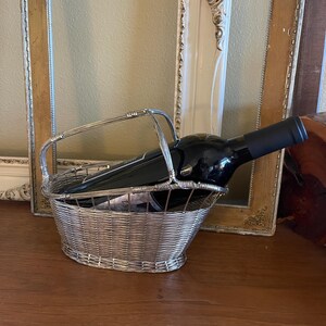 Vintage French Silver Plated Wire Wine Bottle Holder Woven Braided Bottle Holder