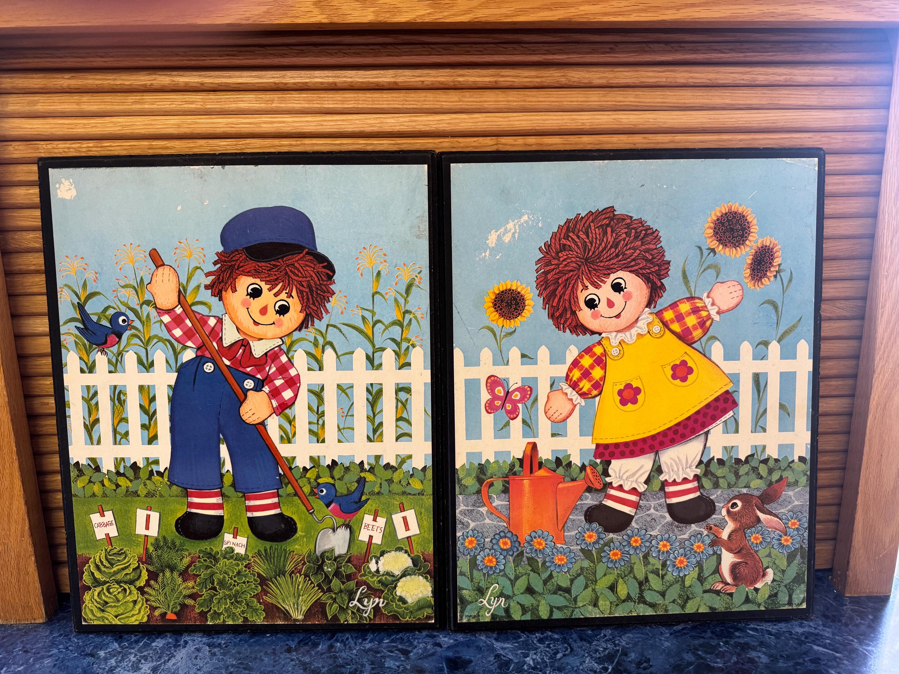 Vintage Raggedy Ann and Andy Garden Theme Lithographs on Wood - Etsy