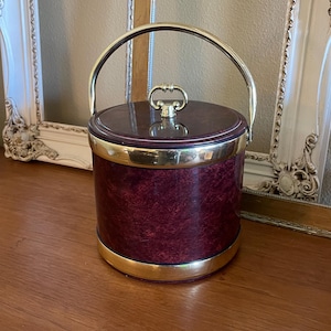 Vintage Mid Century Vinyl Marble Ice Bucket With Gold Hardware