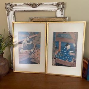 Utagawa Kunisada (Toyokuni III) wood block prints (2 parts of a triptych) | Antique Wood Block Prints