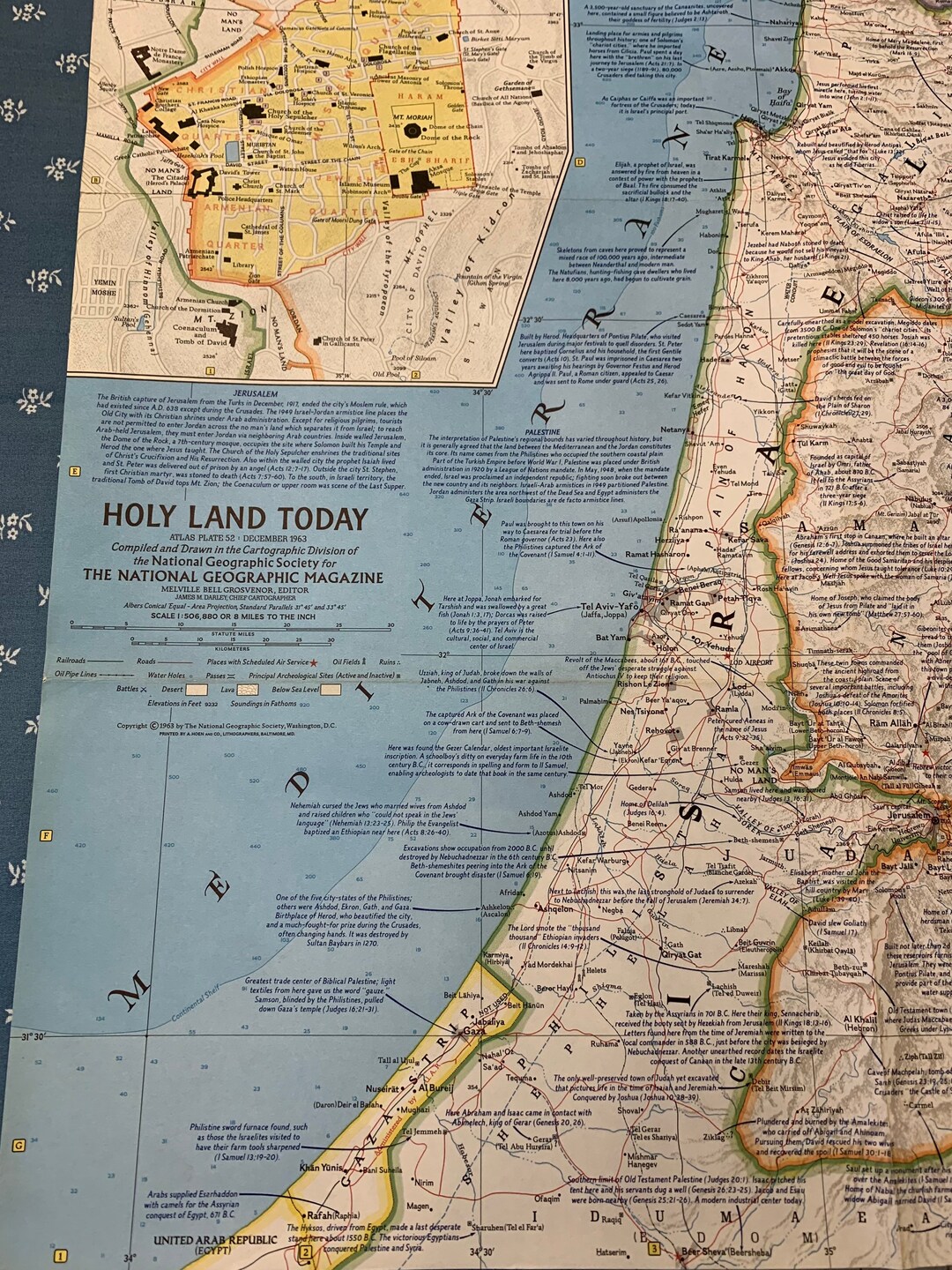 Vintage Map of the Holy Land-national Geographic Magazine-december 1963