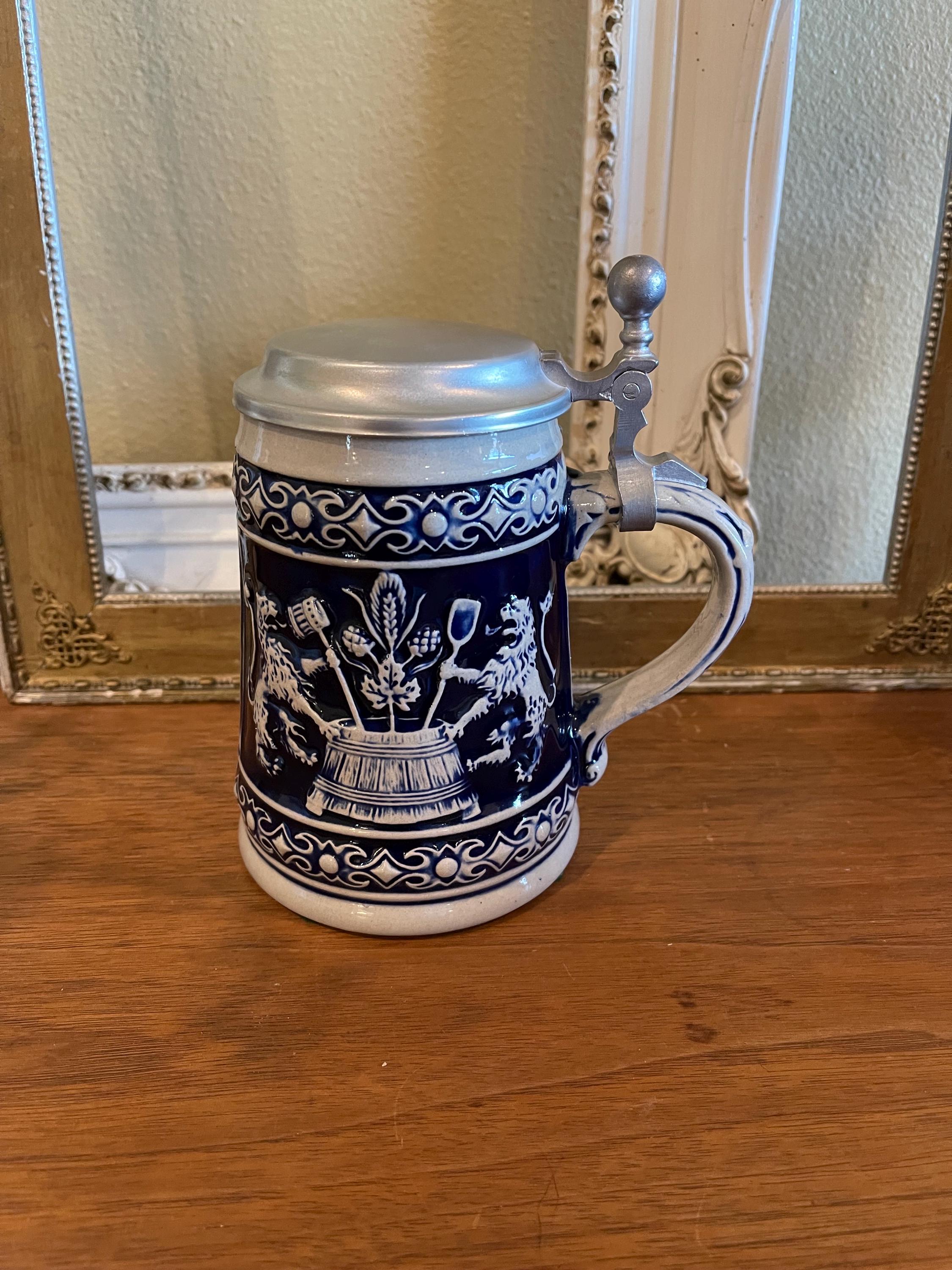Staffel Stoneware | Vintage German Beer Stein | Lidded W/ Handle