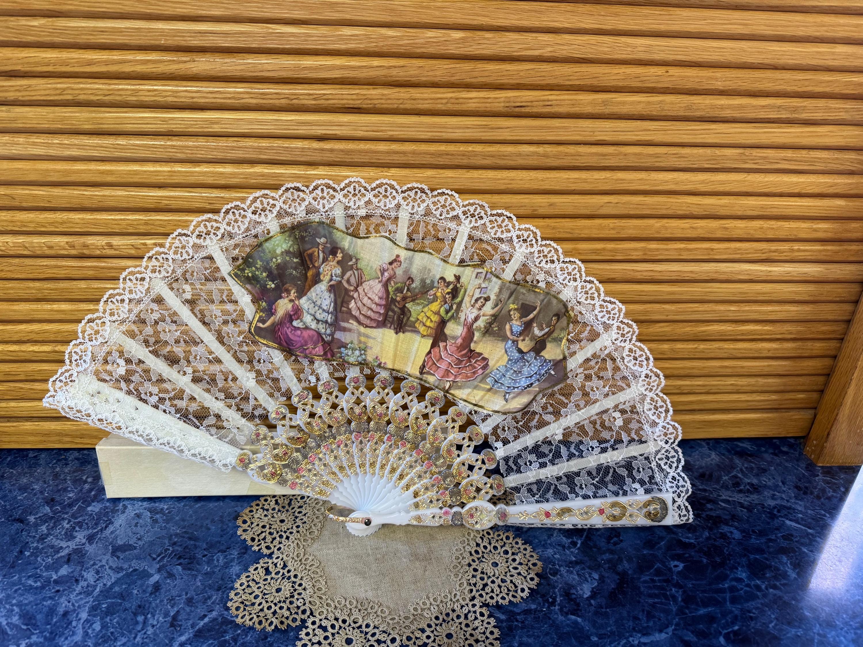 Vintage Lace and Flamenco Dancer Hand Fan-made in Spain - Etsy display picture 3