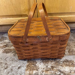 Vintage Woven Wood Picnic Basket